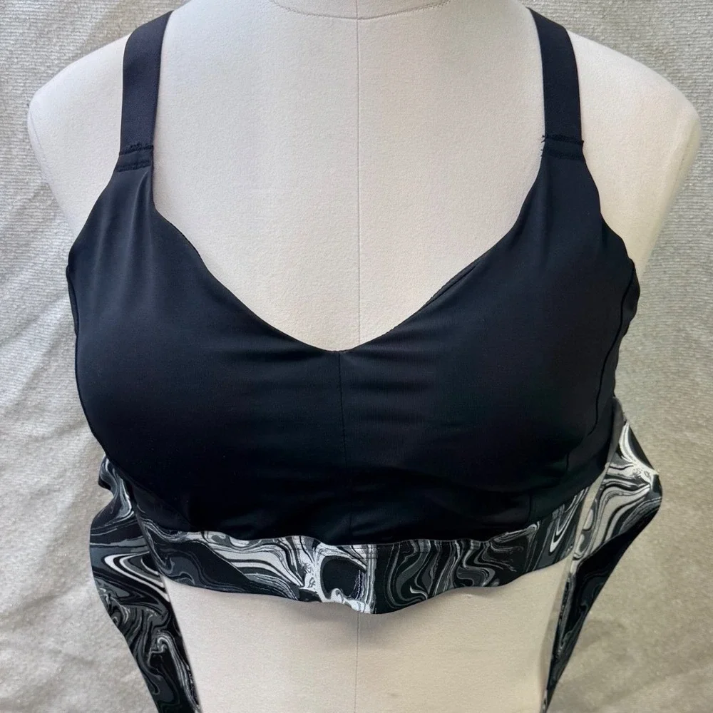 Adore Me Jet Black Marble Print Strappy Wrap Sports Bra XL edgy‎ yoga gym wear